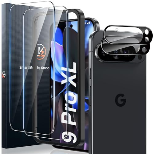 LK 2+2 Verre Trempé for Google Pixel 9 Pro XL, Contenir 2pcs Protection écran et 2pcs Caméra Arrière Protecteur,avec Cadre d'Installation (Anti-Rayure,sans Bulles d'Air,9H Dureté,Ultra Clair)