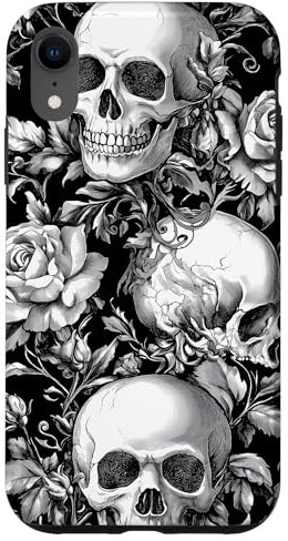 iPhone XR Gothic Skulls and Roses Pattern Case