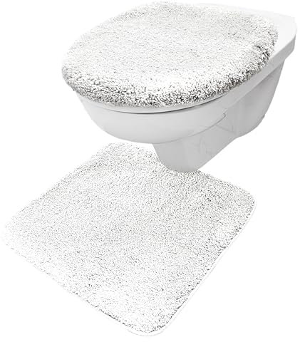 Brandsseller WC-Set 2-Teilig WC-Vorleger 50x50 cm WC Deckelbezug 38x48 cm aus weichem Mikrofaserstoff rutschfeste-Weiss