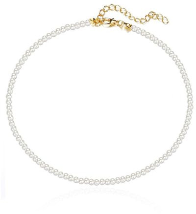 QEXUJOW Ketten für Damen Perlenkette, 4 mm, weiße Perlenkette für Damen und Mädchen, kurzer runder Riemen, Perlenschmuck (weiß)