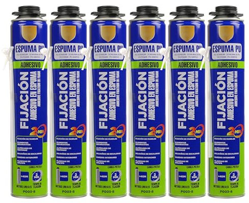 Espuma de Poliuretano con Cánula 750ml de Alta Expansión Con Adherencia para Fijación, Rellenar y Aislamiento Térmico, Acústico y Humedad, Fijación Rápida, 6 unidades