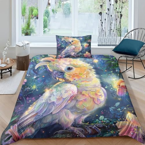 HKHKSJJF Kakadu Bettwäsche 135x200cm 2 Teilig-Bettbezug Für Teenager,3D Fantasie Microfaser Bettwäsche Set Mit Reißverschluss Und Kissenbezug
