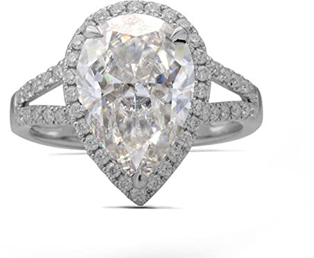 Bishilin Trauring Weissgold 750 Damen Einzeln, Frauen Ring Tropfen mit 5ct Moissanit Weißgold Ring Hochzeit und Verlobung Größe 62 (19.7)