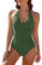 RITOSTA Costume Intero Donna Contenitivo Costumi da Bagno Donna Curvy Costume Donna Piscina Scollo a V Costumi Interi Mare Push Up Swimsuit Regolabili Swimwear Collo Appeso(Verde,XL)