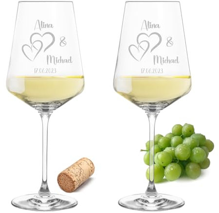Gravur-Max Leonardo Weinglas mit Gravur 2er-Set für Ihn & Sie Nur die Liebe zählt Personalisiert mit Name & Datum Herz-Glas Leonardo Puccini 560ml
