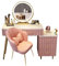 Guyifuny Schminktisch mit 5 Schubladen aus Massivholz, Frisiertisch mit Spiegel und Stuhl mit Rückenlehne, Frisiertisch-Set für Schlafzimmer, modern, groß, 80 cm, Pink