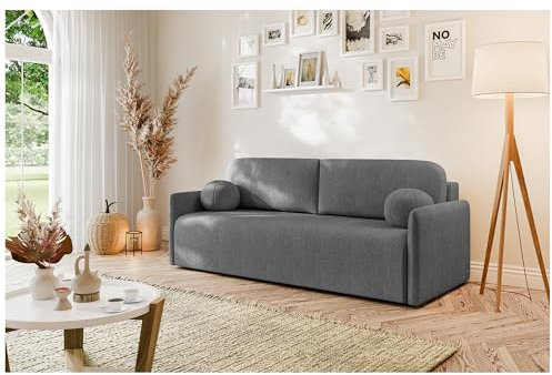 MEBLINI Sofa mit Schlaffunktion - Schlafcouch Ausziehbar - Schlafsofa mit Bettkasten - Sofabett - Couch mit Schlaffunktion - Klappsofa - Anakin - 210x90x93cm - Dunkelgrau Boucle