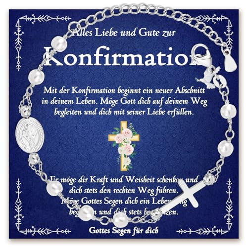 wynn's Konfirmation Geschenke für Mädchen, Kreuz Armband Geschenk zur Konfirmation für Mädchen, Geschenke zur Konfirmation für Patentochter Tochter Nichte Enkelin von Papa Mama Paten Großeltern