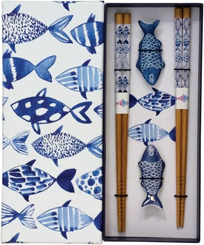JADE TEMPLE Chopsticks Set with Fish Bench, Blue, 1 Set