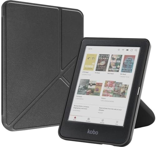 SATURCASE Custodia per Kobo Clara Colour/Clara BW/Clara 2E 6, in pelle PU e silicone, pieghevole, con funzione di accensione/spegnimento automatico, colore: nero