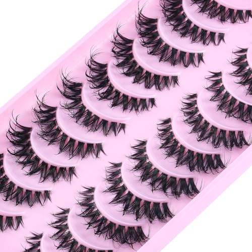 3D Falsche Wimpern,Natürliche Wimpern, Pure Handgemacht Natürlicher Look Flauschige Künstliche Wimpern,Multipack Strip Lashes 10 Paare (W9A)