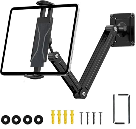 ZSOPN Universelle Tablet Wandhalterung, Aluminium ausziehbare iPad Wandhalterung 360° Verstellbare iPad für für iPad Pro Air Mini, Samsung Galaxy Tab 4,7-14'' Telefone und Tablets, Küche/Fitnessraum