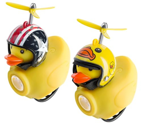 Miratic Fahrrad Licht Und Fahrradklingel Kinder - Ente Mit Helm USB-C Aufladbar mit Integrierter Hupe 80dB - Farbe nach dem Zufallsprinzip Ausgewählt