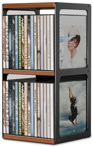 QILICHZ CD Storage Holder,CD Rack Organizer,Wood DVD Storage Rack,Hold 32 Cases,CD Display Storage Cube for Cassette,Tape, CDs, DVDS,Video Game Cases in Home Office