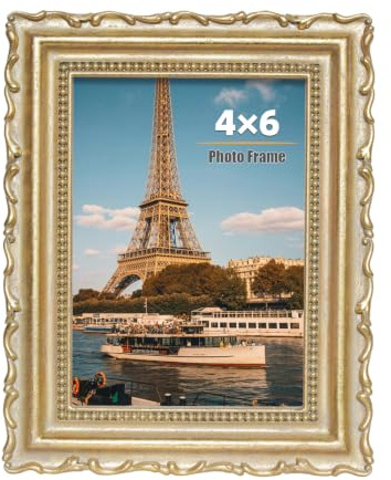 LIMOR 4x6 Gold Vintage Tabletop & Wall Mount Photo Frame,Ideal for Gifting | HD Real Glass Panel, UV-Resistant Polyresin, Tool-Free Photo Swap, Thoughtful Gift for Holidays & Milestones