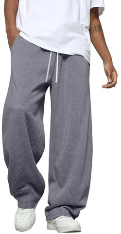 Men's Baggy Sweatpants Elastic Waist Drawstring Wide Leg Sweatpants Casual Loose Baggy Joggers with Pockets Tracksuit Bottoms Joggers for Men UK