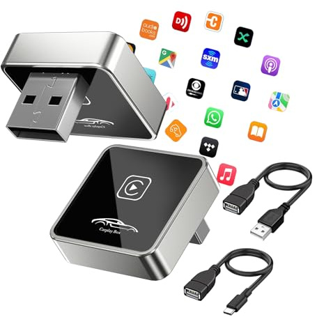 JUSTSTONE Mini Adaptateur CarPlay sans Fil pour iPhone, Clé CarPlay 2026, Convertissez Le Filaire en sans Fil, Plug & Play avec Typ-C/USB, Compatible avec Les Voitures à partir de 2016 et iOS 10+