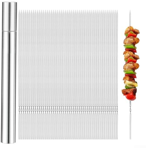 Spiedini per griglia, in acciaio inox, 35 cm, confezione da 20/30, per kebab, arrosti, forno da campeggio, con tubo compatto (30 pezzi)