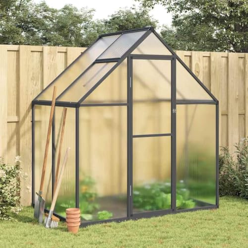 Teenpull Greenhouse with Aluminium Frame and UV-Resistant Polycarbonate Panels, 169 x 114 x 195 cm, Anthracite, Foundation Frame with 6 cm Profiles, Ventilation Window, Double Door, Ideal for Garden