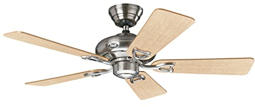 HUNTER FAN Sevilla II, 112 cm, Ventilador de Techo para Interior, Silencioso, con Cadena y 5 Aspas Reversibles en Arce y Gris, para Verano o Invierno, Acabado en Níquel Cepillado, Modelo 24038