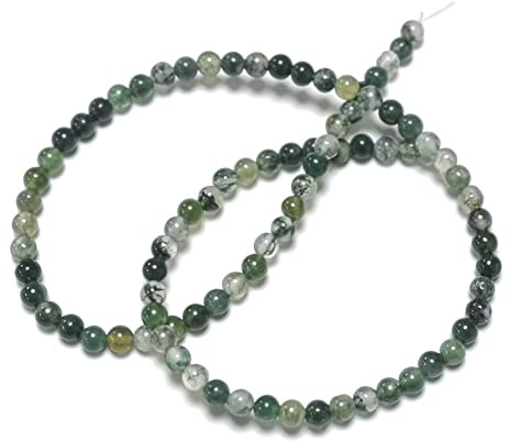 Green Moss Agate Grade A Plain Round Beads 4mm Strand of 86+ Pieces for Jewellery Making and More