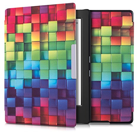 kwmobile Klapphülle kompatibel mit Kobo Aura H2O Edition 1 Hülle - eReader Case - Regenbogen Würfel Mehrfarbig Grün Blau