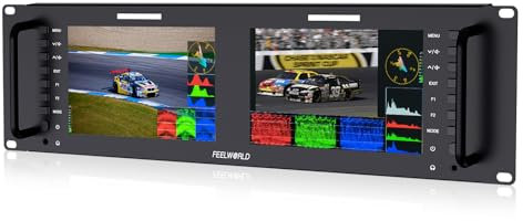 FEELWORLD D71 PLUS Dual 7 Inch 3RU Broadcast SDI Rack Mount Monitor with 3D LUT Waveform IPS 1920x1200 HD LCD Screen 3G SDI 4K HDMI CVBS Input and Output