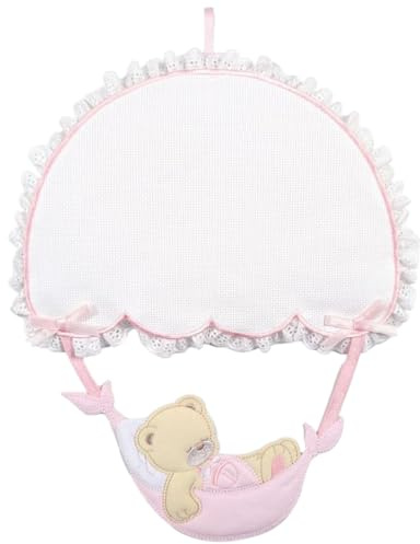 Fiocco Nascita Paracadute Rosa 29X35 cm | Tela Aida 55 Fori, 100% Cotone, Made in Italy