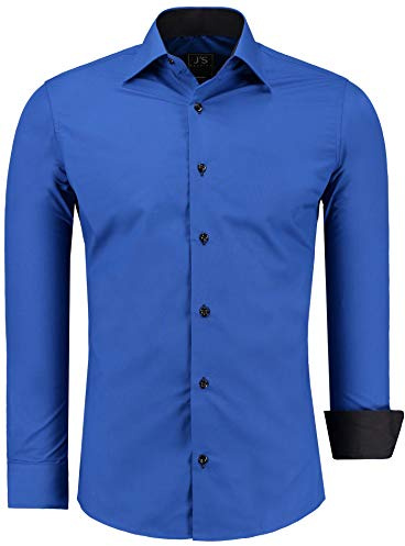 J'S FASHION Herren-Hemd - Slim-Fit - Langarm-Hemd Freizeithemd - Pflegeleicht Bügelleicht - Royalblau XXL