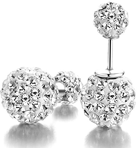 Kim Johanson 1 Paar Damen Kristall Disco Shamballa Kugel 925 Sterling Silber Ohrringe Ohrstecker inkl. Geschenkverpackung
