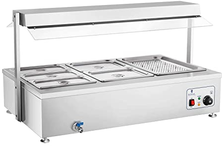 Royal Catering Bain-Marie Bac GN RCBM-6WA (69 x 114 x 64 cm, Tension 2900W, 6 bacs GN– 1/1 – 1/2 – 1/3, réglable Jusqu‘à 85 °C, Acier Inoxydable)