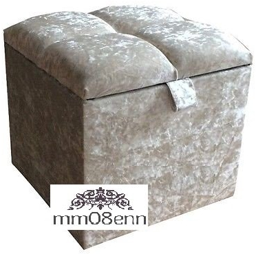 mm08enn Crushed Velvet 1 Diamante Footstool,Ottoman,Storage Box in Silver,Cream,Black,Truffle,Gold,White,Champagne (Silver)
