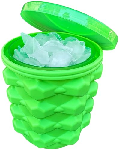 The Ultimate Ice Cube Maker Silicone Bucket with Lid Makes Small Size Nugget Ice Chips for Soft Drinks, Cocktail Ice, Wine On Ice, Crushed Ice Maker Bucket Ice Tray Silicon Ice Cube Molds Cylinder Ice