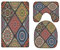 A.Monamour Badezimmer Badematte 3 Teilig Set Ethnische Stammes-Blumenmuster Böhmischen Mandala Motiv Vintage Dekorationen Flanell Saugfähig Badteppiche Badvorleger Badgarnitur WC Vorleger