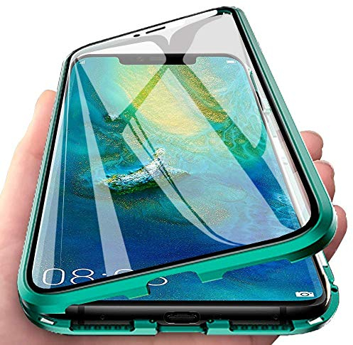 CHENYING Schutzhülle für Huawei P30 Pro (6,47 Zoll), Flip Cover, Magnetverschluss, Metall, Bumper, Rahmen, transparent, Vorder- und Rückseite, Hartglas, ultradünn, 360 Grad, kompletter Schutz, Grün