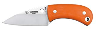 Cudeman Nuevo Cuchillo de Cuello Yoda 200-J Cuero Hoja de Acero Böhler N-695 y empuñadura de G-10 Naranja de 5,8 cm para Caza, Pesca, Supervivencia y bushcraft + Portabotellas Regalo