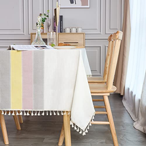 SUNBEAUTY Tischdecke Rechteckig Tafeldecke Abwaschbar Tischtuch Baumwolle Leinen Tischwäsche 140x180 cm Leinentischdecke für Home Küche Speisetisch Dekoration