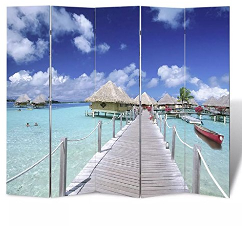 Tidyard Zusammenklappen Foto-Paravent Trennwand Raumteiler Wand Strand/Blumen doppelseitig Dekoration Mit Aufdruck Bedruckt,Faltbar Sichtschutz Stellwand,Massives Tannenholz,mehrere Auswahl