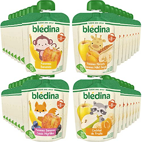 Blédina - Gourdes de Purées de Fruits et céréales - Pour Bébé dès 8 Mois - 32x90g (8x4 Variétés)
