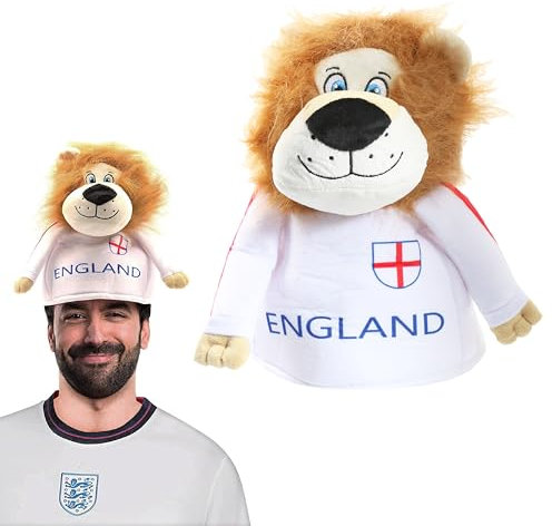 Löwenmütze, England, Kopfstück für Fußball-Fans, Kostüm, St. George-Flagge, 3 Löwen (1 Stück)