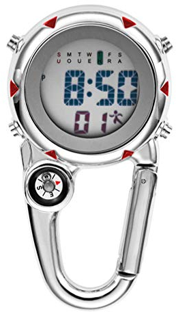 VOSAREA Karabiner Uhr Digital Sportuhren Angeln Wandern Klettern Mini Taschenuhr mit Kompass Camping Outdoor Activities Ärzte Krankenschwestern Rot