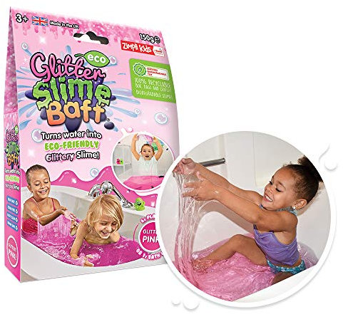 Zimpli Kids Eco Glitter Slime Baff Rose, 1 Bain ou 4 Jeux, transforme magiquement l'eau en Slime Gluant et pailleté, Jouet de Bain pour Enfants respectueux de l'environnement, activateur de Slime