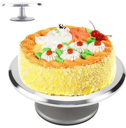 Cake Turntable 12inch Cake Decorating Stand, Aluminium Cake Decorating Display Stand Rotating Cake Stand with Anti-slip Silicone Mat for Pplying Creams and Decorating Cake, Dual Shafts Rotate Quietly