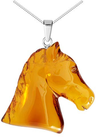 Kette mit Anhänger - Pferd - Bernstein -,