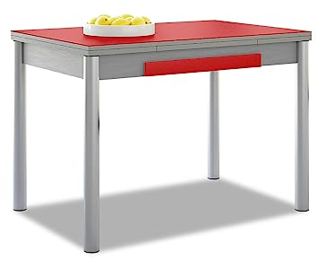 ASTIMESA - Mesa de Cocina Extensible - Estructura Aluminio - Color Rojo - Ideal para Espacios Pequeños - Medidas: 90 x 50 cm - Extensible: 140 x 50 cm