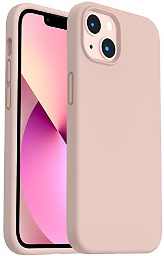 ORNARTO Shockproof Liquid Silicone Designed for iPhone 13 Case Gel Rubber Full Body Protection Anti-Shock Cover Case Drop Protection 6.1inch-Sand Pink
