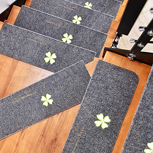 JSSEVN Stufenmatte, modern, einfach, Massivholz, klebefrei, selbstklebend, PolyesterMatten, Haus, leuchtende Treppenstufen, Stufenmatten mit vierblättrigem KleeblattMuster (Grizzly, 15 Stück, 54,9