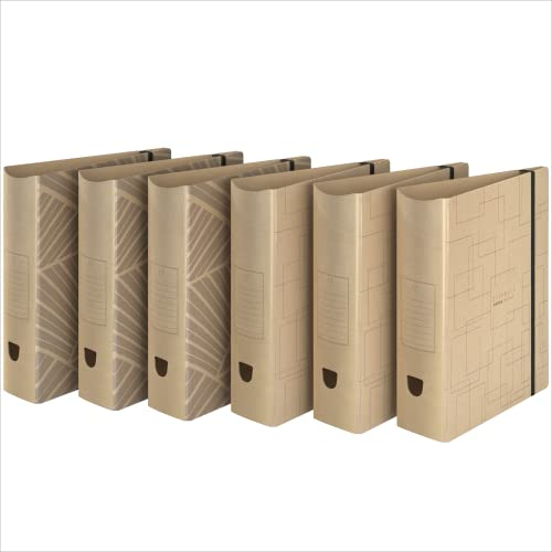 ACROPAQ - 6 x ECO Ringordner A4 mit Gummibandverschluss - Aus recyceltem Material, mit 2 Ringen, 2 coole Motive im natürlichen Look, 8 cm Rückenbreite - Aktenordner, Ringbuch, A4 Ordner- Braun