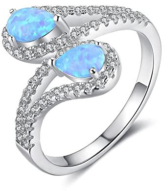 LOKILOKI Luxus Blau Feueropal Ringe Echte 925 Sterling Silber Fingerringe Zirkonia Frauen Hochzeit Schmuck Geschenke
