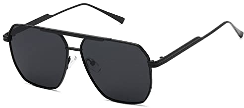kimorn Polarisierte Sonnenbrille für Damen und Herren, Retro, übergroß, quadratisch, Vintage, modisch, UV400, klassische große Metall-Sonnenbrille K1221, Schwarz/Grau